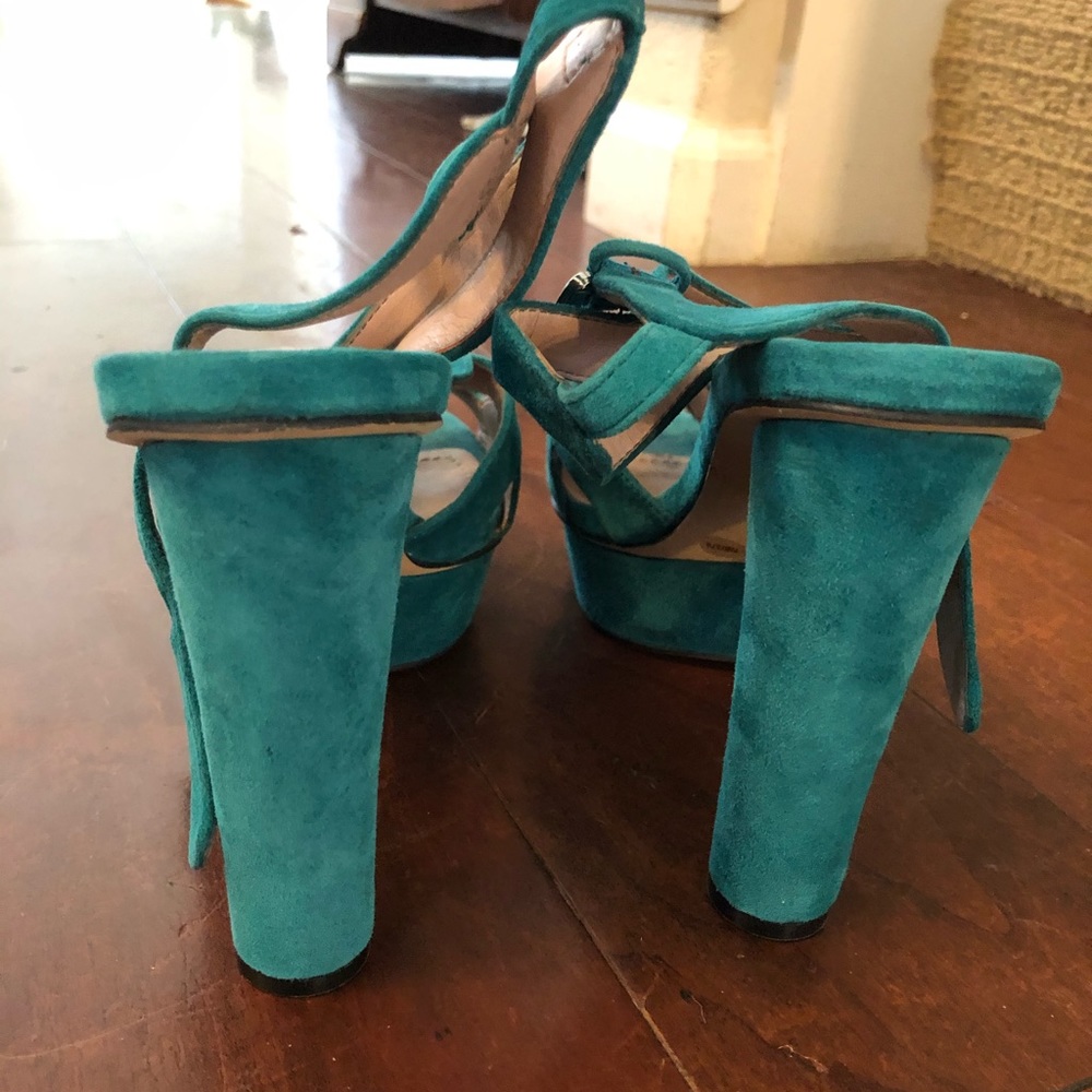 Prada knock offs, turquoise suede platform sandals - Picture 3 of 7